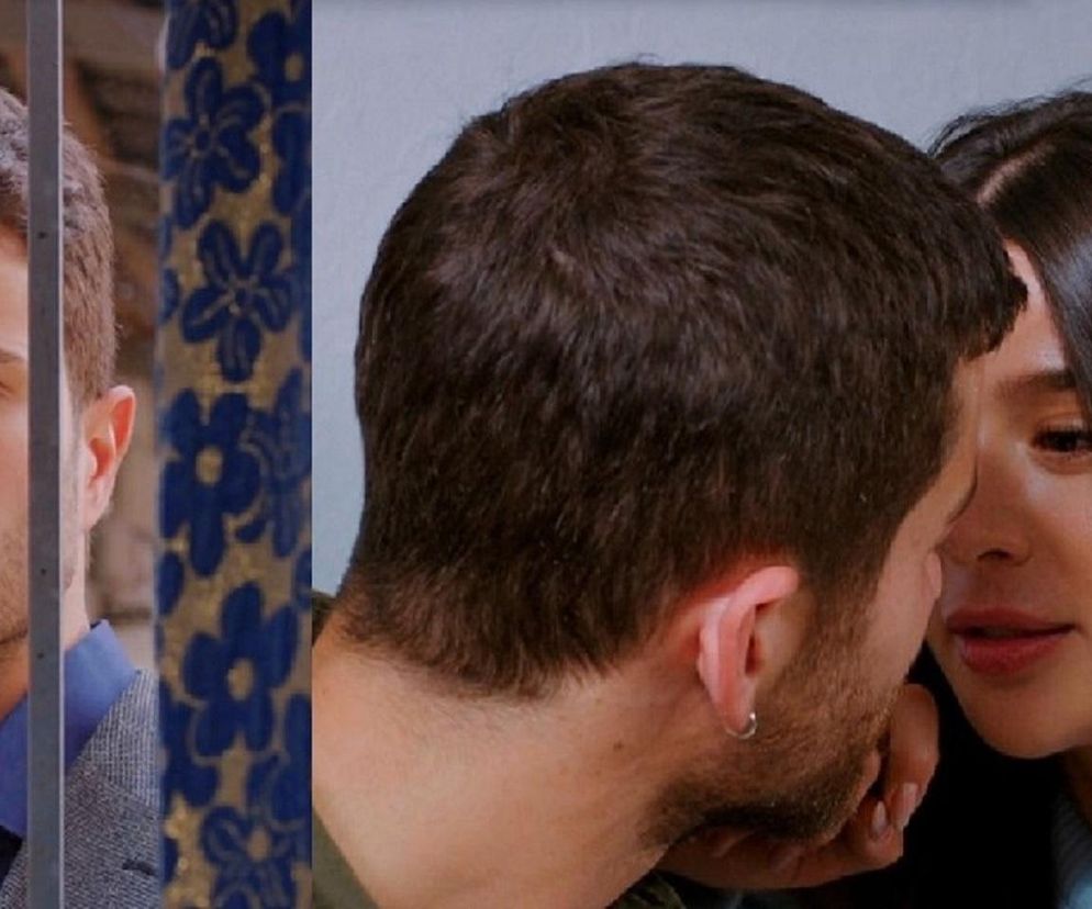 Ege podglądający Zeynep i Cihana. Ege po lewej, za kratami, zaniepokojony patrzy wprost na widza. Po prawej, Cihan odwrócony plecami, pochylony nad Zeynep, która uśmiecha się. Kontekst odcinka 317 Miłość i nadzieja. O wydarzeniach z serialu przeczytasz na Super Seriale.