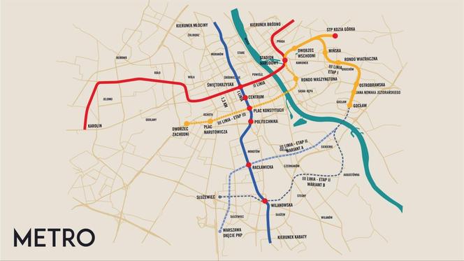 3. linia metra w Warszawie – nieaktualne plany z 2021 r.