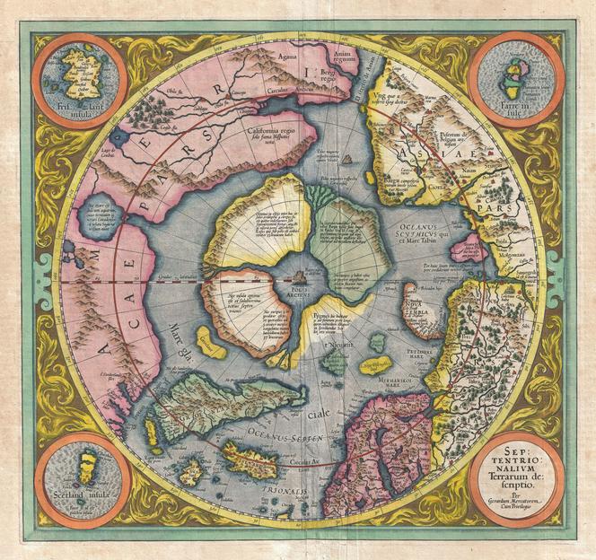 Pierwsza mapa z wyobrażeniem bieguna pólnocnego (1606) według Gerarda Mercatora