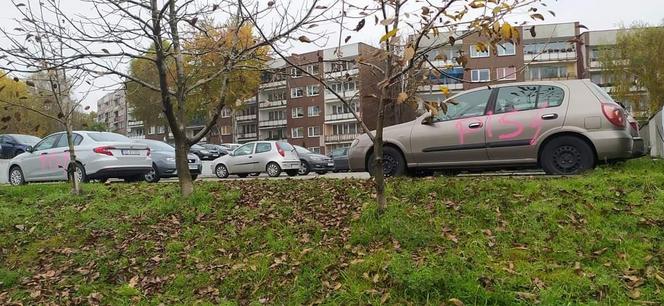 Akt wandalizmu w Sosnowcu. Na zaparkowanych samochodach pojawił się symbol pioruna i napis "j...ać PiS". Prezydent mówi o prowokacji [ZDJĘCIA]
