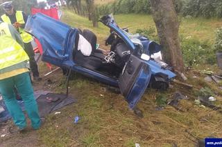Tragiczny wypadek na Mazurach! Kierowca roztrzaskał auto na drzewie i zginął na miejscu! [ZDJĘCIA]