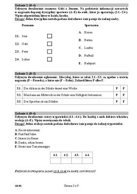 Egzamin gimnazjalny z języka niemieckiego, arkusze poziom podstawowy 3