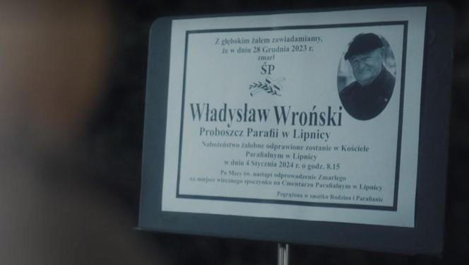 M jak miłość, odc. 1801. Klepsydra pogrzebowa księdza proboszcza (śp. Maciej Damięcki) - zmarł Władysław Wroński