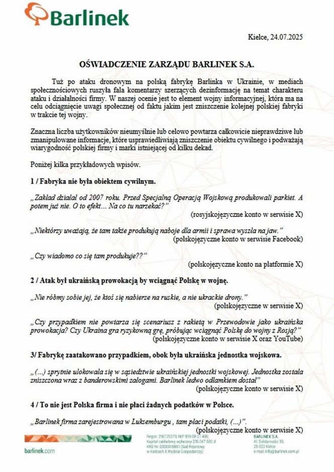Po ataku rosyjskich dronów na fabrykę w Winnicy