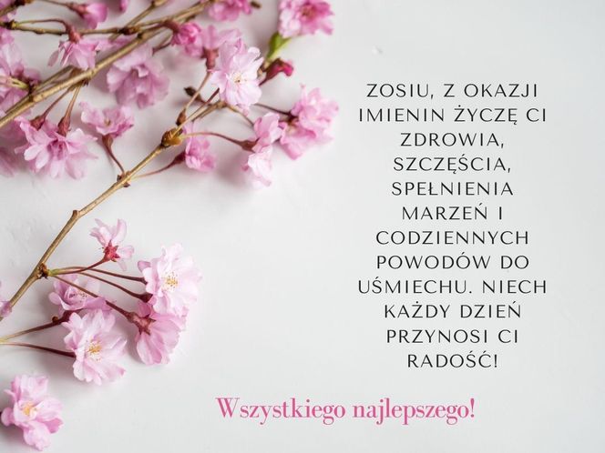 Kartka z życzeniami na imieniny Zosi