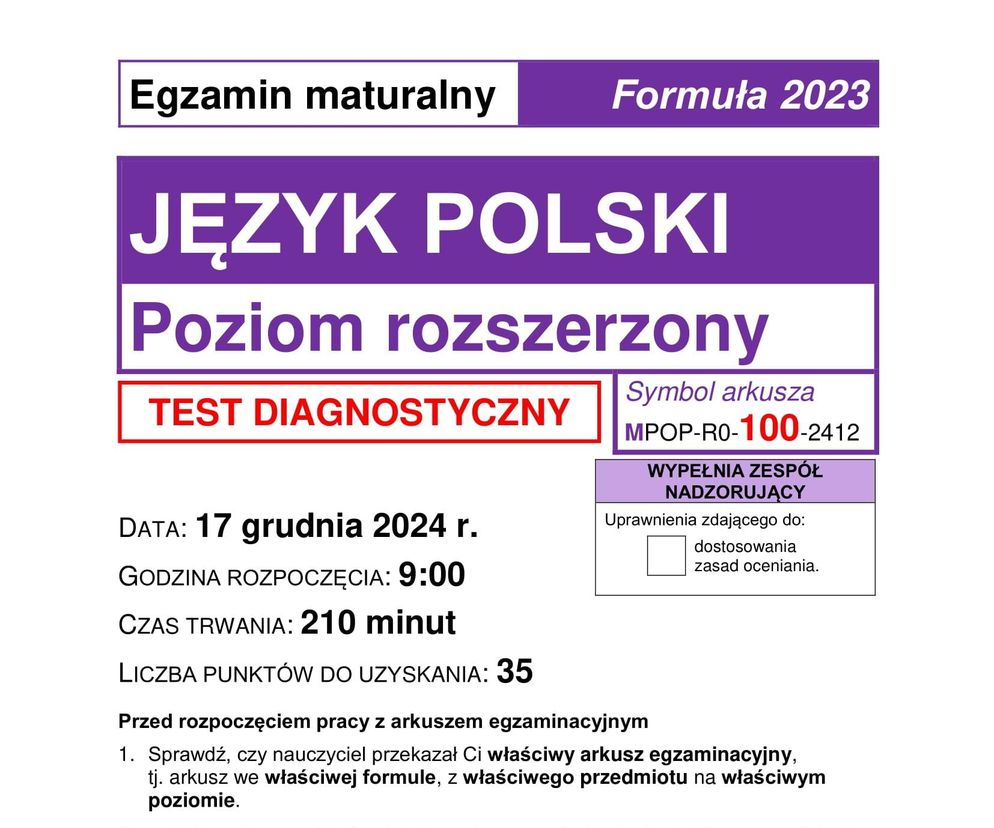 Matura próbna 2025: polski. Arkusze CKE i odpowiedzi. Poziom rozszerzony [Formuła 2023]