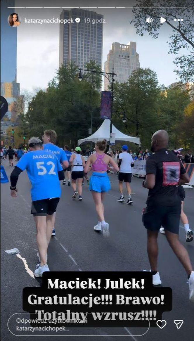 Katarzyna cichopek dopinguje męża na Maratonie Nowojorskim
