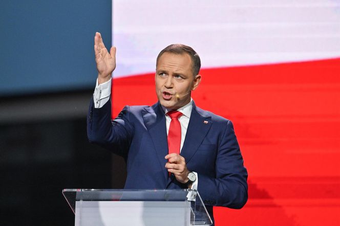 Karol Nawrocki na zorganizowanej przez telewizję Republika debacie przedwyborczej w Końskich