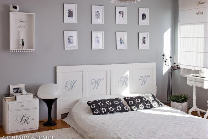 Szare ściany w romantycznej sypialni