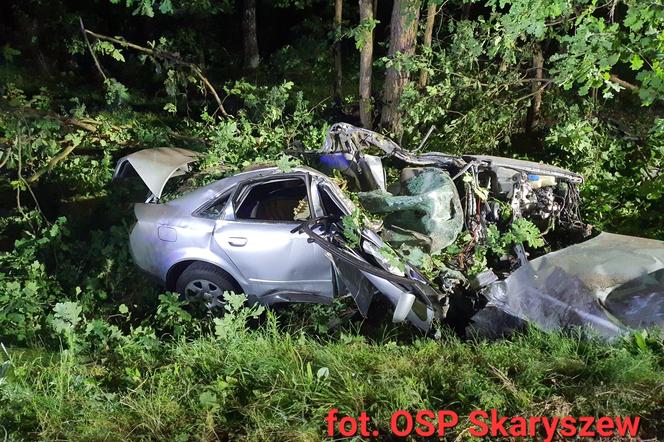 Z audi została miazga! 19-latek ściął drzewa i wypadł z auta [ZDJĘCIA]