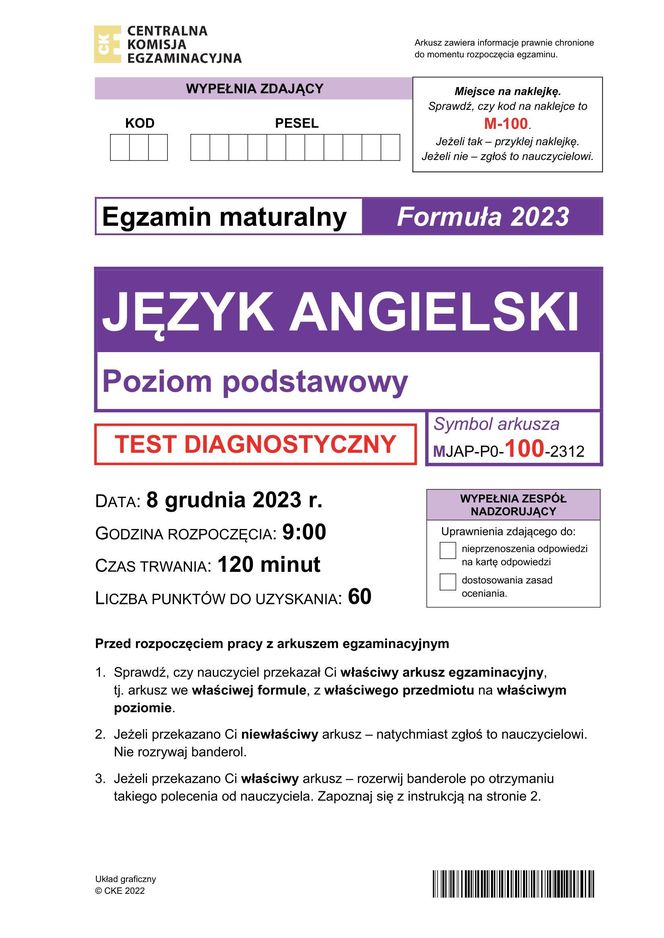 Matura próbna 2024: angielski. Arkusze CKE i odpowiedzi. Poziom podstawowy [Formuła 2023]