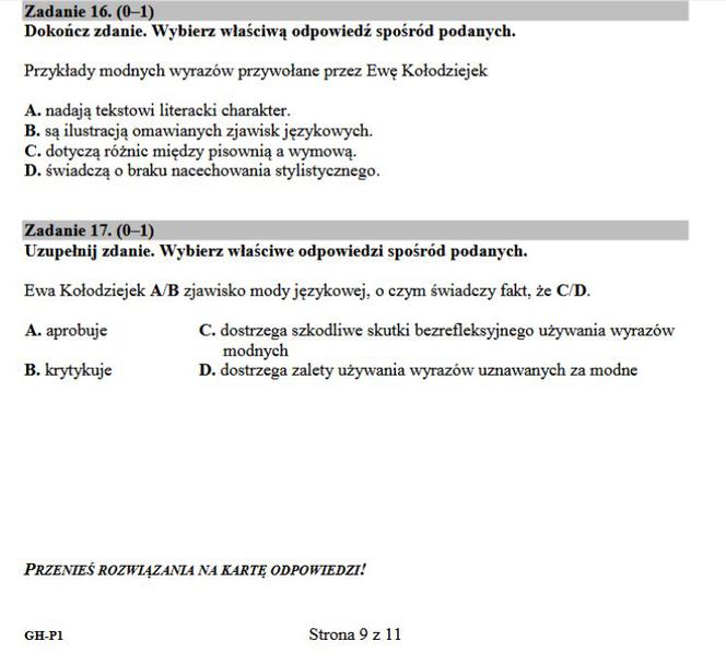 Egzamin gimnazjalny, język polski ARKUSZE