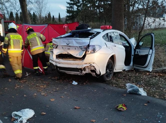 Śmiertelny wypadek pod Poddębicami. Nie żyje kierowca białego BMW, dwie osoby ranne [ZDJĘCIA]