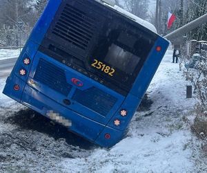 Pasażerowie przeżyli prawdziwe chwile grozy. Autobus zjechał do rowu i uderzył w słup!