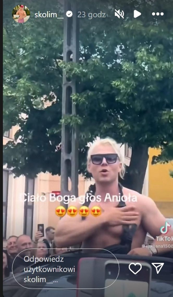 Kilka dni po wypadku Skolim już szaleje po scenie bez temblaka. "Ciało boga, głos anioła"