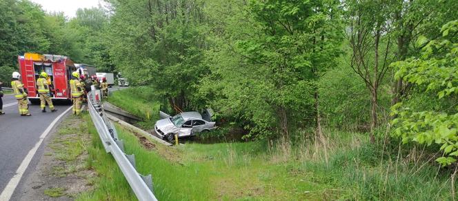 BMW wpadło do rzeki! Jedna osoba w szpitalu. Niebezpieczny wypadek koło Wągrowca