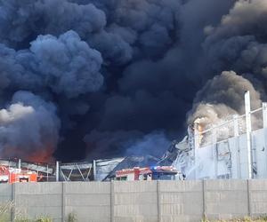 Potężny pożar hali magazynowej w Niwnicy. Kłęby dymu unoszą się nad miastem
