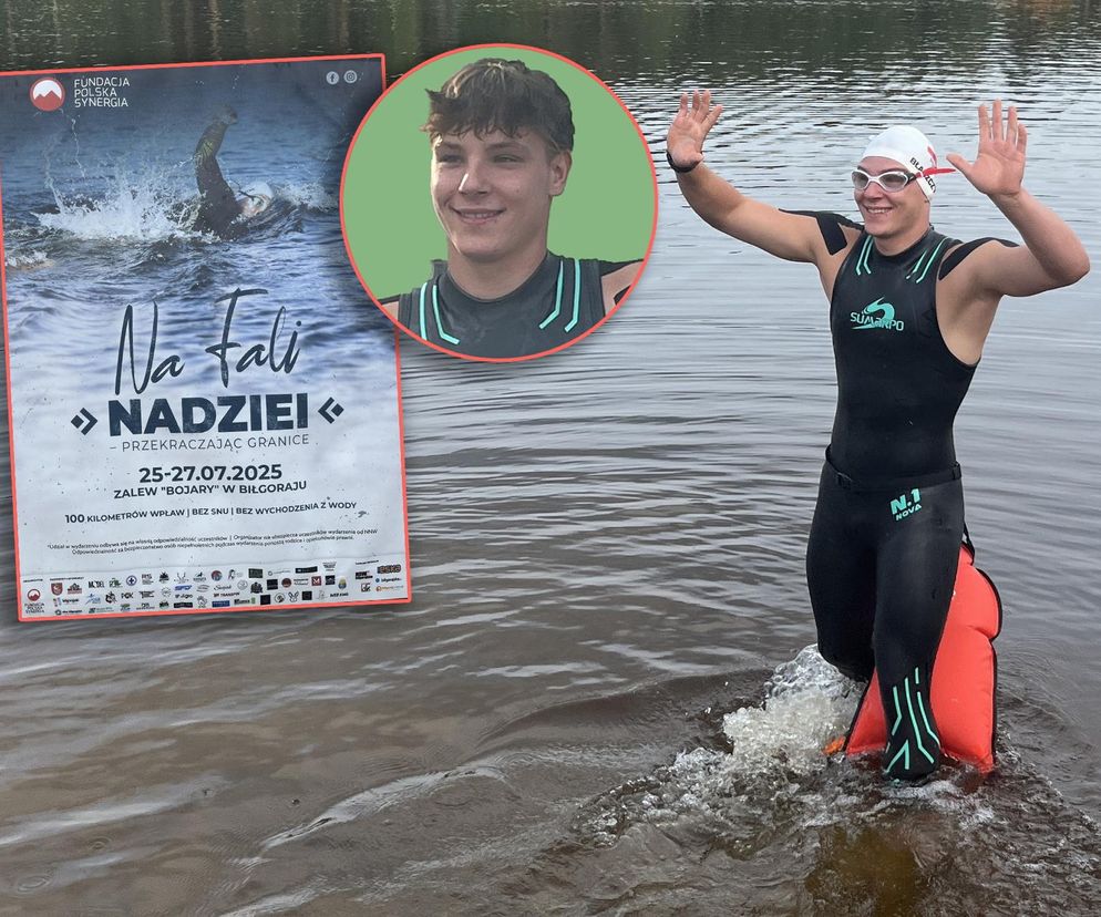 Damian płynie 100 km bez przerwy, aby pomóc Adasiowi!