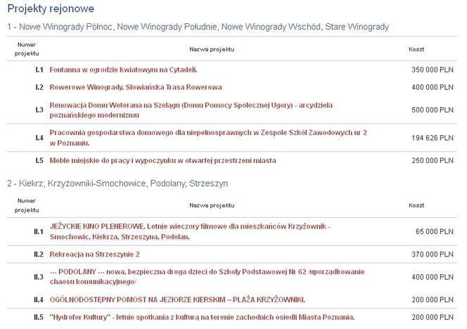 Poznański Budżet Obywatelski 2017 - projekty