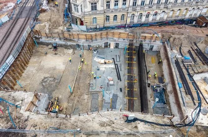 Budowa przystanku Śródmieście w Łodzi styczeń 2025
