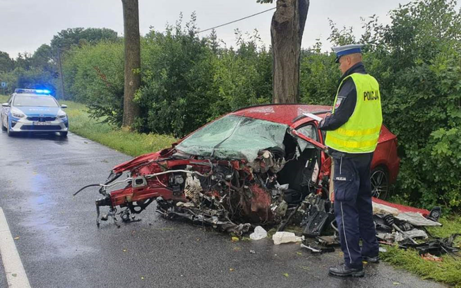 Koszmarny wypadek w regionie. Zginął młody kierowca. Z auta nic nie zostało