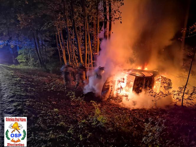 Pożar samochodu na trasie Złocieniec - Siecino.