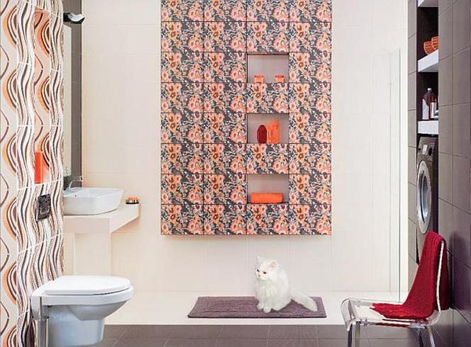 Nowoczesna łazienka, w której płytki ceramiczne są inspirowane Meksykiem