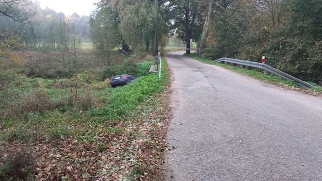 Szczybały Orłowskie. Chciał skręcić w lewo, skręcił w prawo. Auto wylądowało w przydrożnym rowie [ZDJĘCIA]