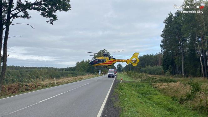 Wypadek na DW908 w powiecie tarnogórskim. Śmigłowiec zabrał 19-latkę do szpitala w Sosnowcu