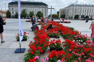 Gigantyczny krzyż z kwiatów na Placu Piłsudskiego. Ten protest AGRounii ucieszył warszawiaków [WIDEO, ZDJĘCIA]