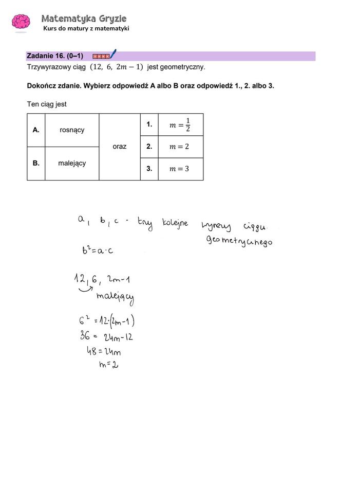 Matura z matematyki 2024 - ODPOWIEDŹ - ZADANIE 16