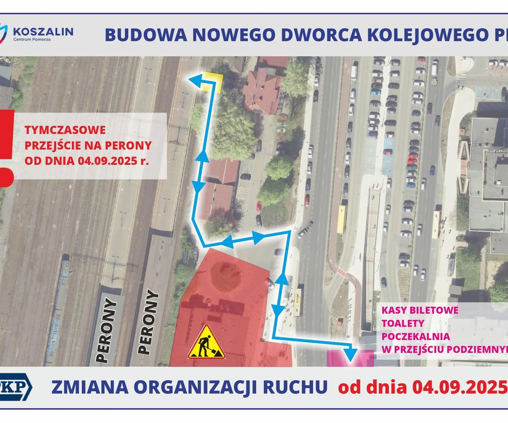 mapa ruchu obok dworca PKP w Koszalinie