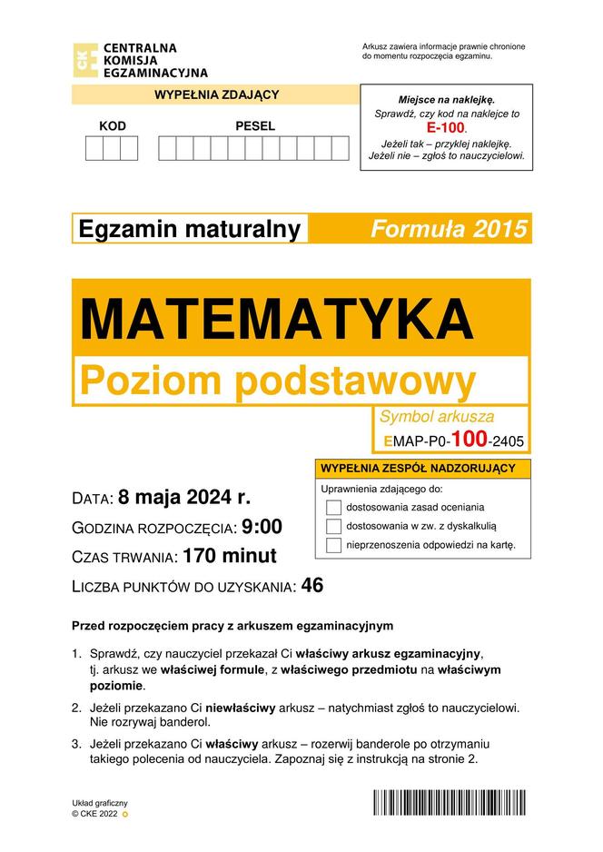 Matura 2024: matematyka. Arkusze CKE i odpowiedzi. Poziom podstawowy [Formuła 2015]