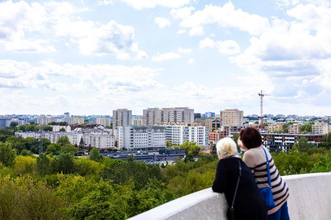 Widok z Kopca Powstania Warszawskiego w parku Akcji „Burza” przy ul. Bartyckiej