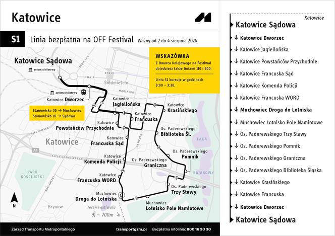 Dojazd na OFF Festival w Katowicach 2024. Będzie darmowa linia S1