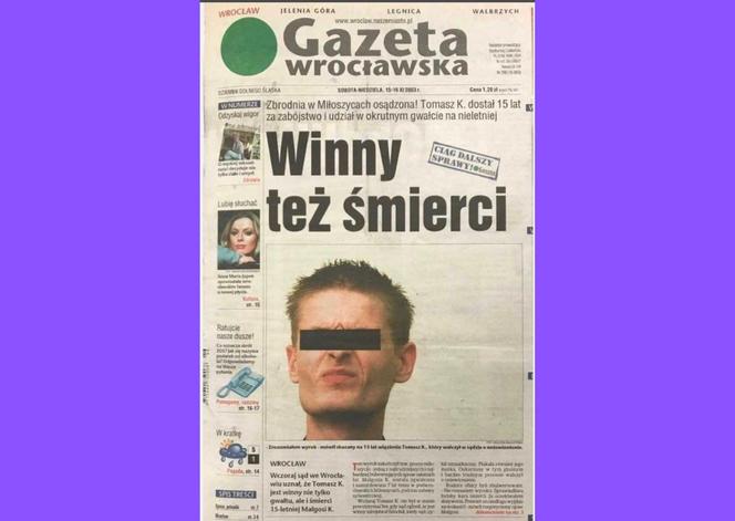 Tak wyglądała okładka gazety z Tomaszem Komendą w 2003 r. Zrozumiałem wyrok