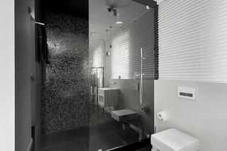Czarno-biała aranżacja łazienki