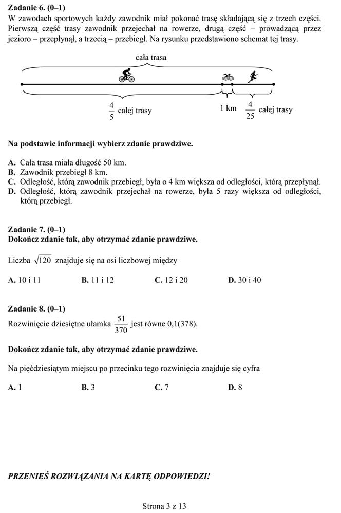 EGZAMIN GIMNAZJALNY 2014 MATEMATYKA ARKUSZE ODPOWIEDZI - OFICJALNE Z CKE