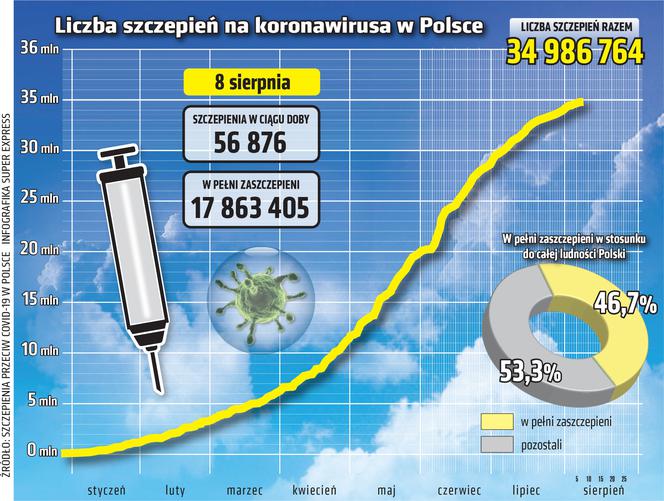 koronawirus szczepienia wykres 8.08.2021