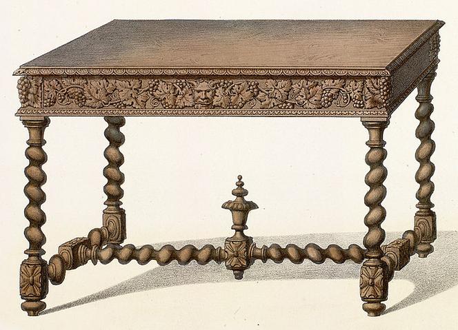 Stół barokowy – styl Ludwika XIII. Grafika XIX-wieczna.