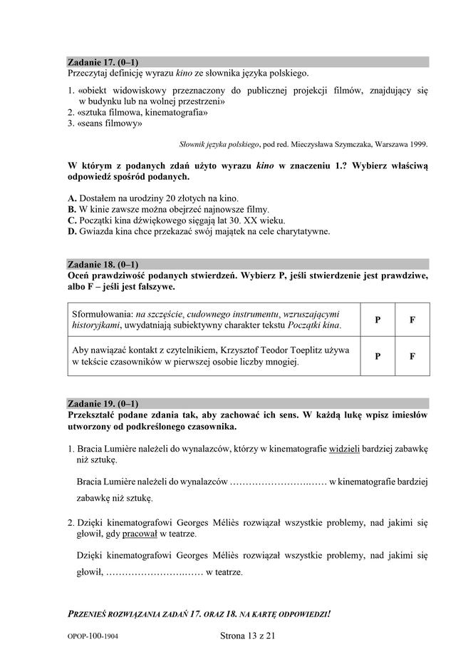 Egzamin ósmoklasisty z języka polskiego. Arkusze CKE 2019