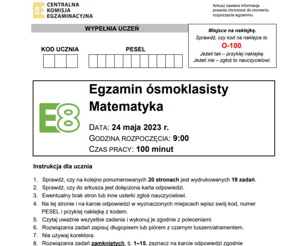 Arkusze egzamin ósmoklasisty MATEMATYKA 2024 - mamy ARKUSZE CKE i zadania! [15.05.2024]
