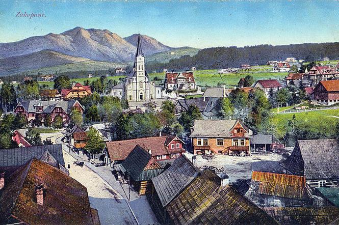 Zakopane. Widok ogólny. Pocztówka wysłana w 1916 roku. Wydawca: Wydawnictwo Salonu Malarzy Polskich w Krakowie.