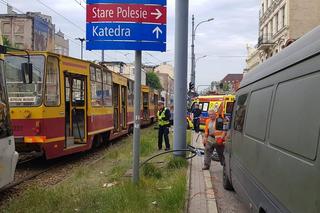 Groźny wypadek w centrum Łodzi! W zderzeniu tramwajów na ul. Zachodniej poszkodowani pasażerowie