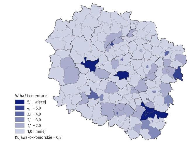 Średnia powierzchnia 1 cmentarza w 2022 r. Stan na 31 grudnia 