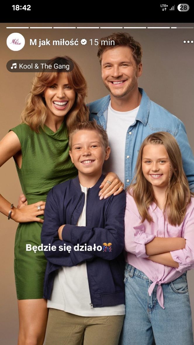 M jak miłość nowy sezon po wakacjach. Kama (Michalina Sosna), Marcin (Mikołaj Roznerski), Szymek (Staś Szczypiński), Maja (Laura Jankowska)