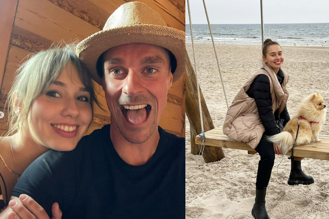 Piotr Żyła i Marcelina Ziętek oraz pies