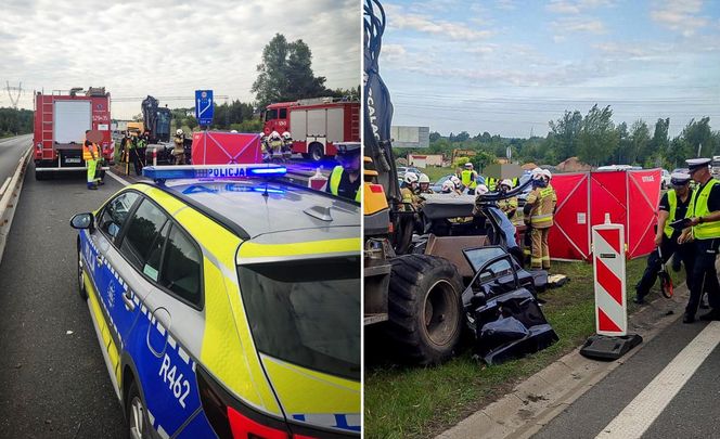 Tragedia na A4. W koparkę wjechał samochód. W środku było 5 osób