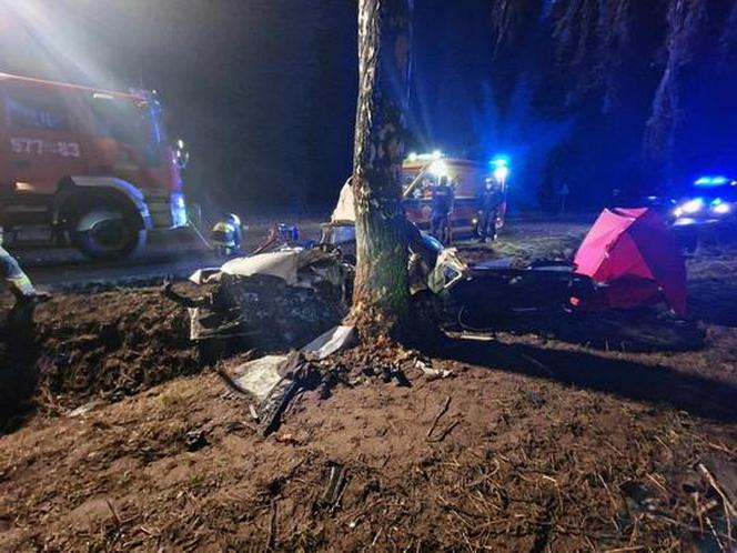 Koszmarny wypadek w gminie Raciąż. Nie żyje młody chłopak. Jego osobówka wyleciała z drogi i gruchnęła w drzewo