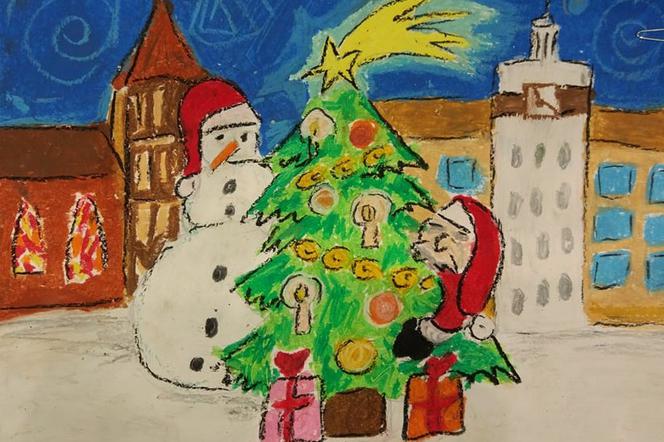 Zobacz jakie kartki świąteczne na Boże Narodzenie ma Koszalin. Namalowały je dzieci [ZDJĘCIA]